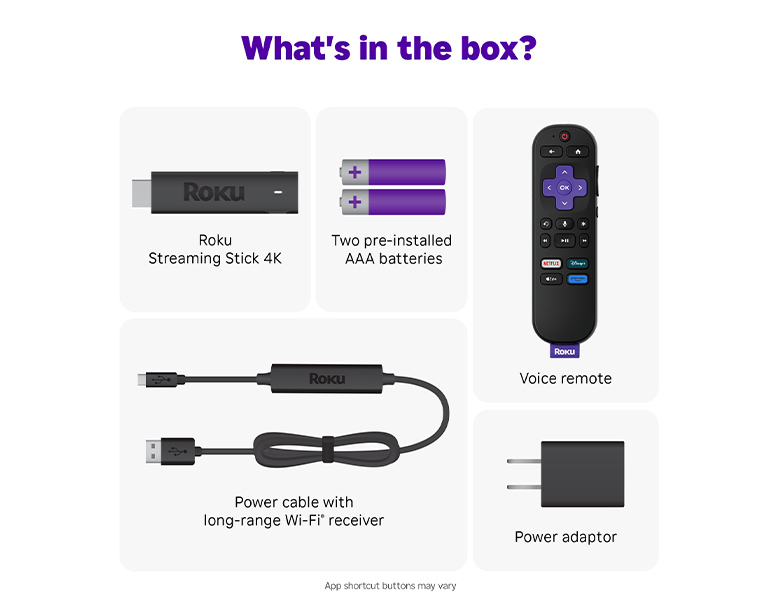 What's in the box — stick, remote, batteries, cable