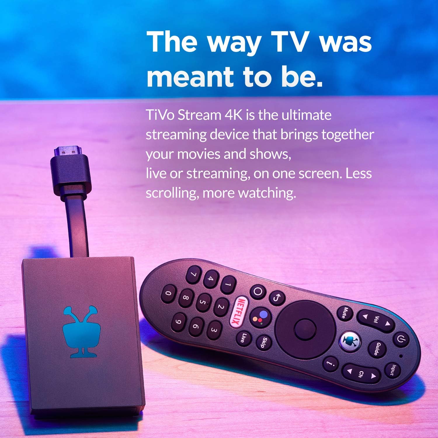 TiVo Stream 4K — Android TV dongle with peanut-shaped voice remote